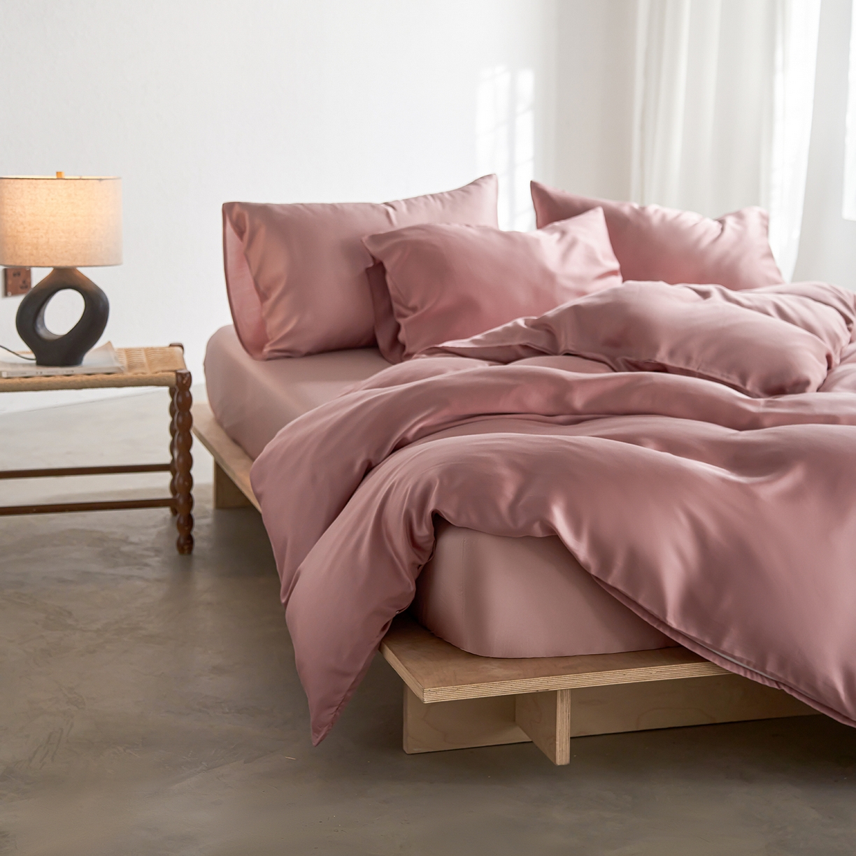 91家纺网 家纺一手货源 找家纺 轩和家居 2026新款60支奥地利兰精天丝四件套 胭脂粉