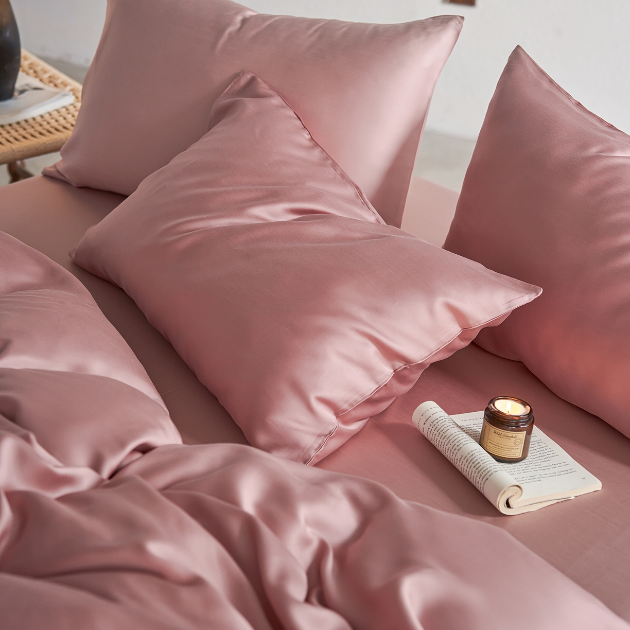 91家纺网 家纺一手货源 找家纺 轩和家居 2026新款60支奥地利兰精天丝四件套 胭脂粉