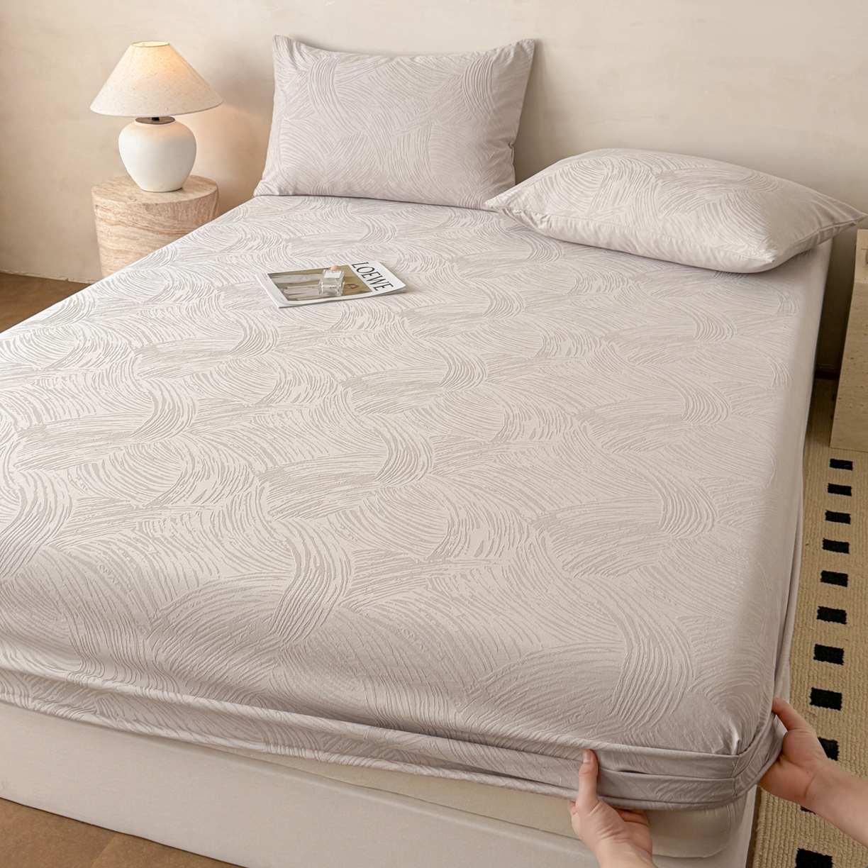 眠博士 2026新款60S水洗立体提花床笠-场景二 床笠-月岛弥生-灰