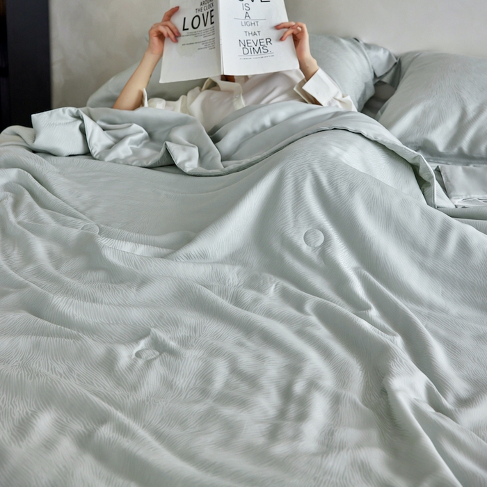 91家纺网 家纺一手货源 找家纺 丽笙被芯 2026新款兰精天丝提花蚕宝夏被夏凉被空调被 耳鱼青