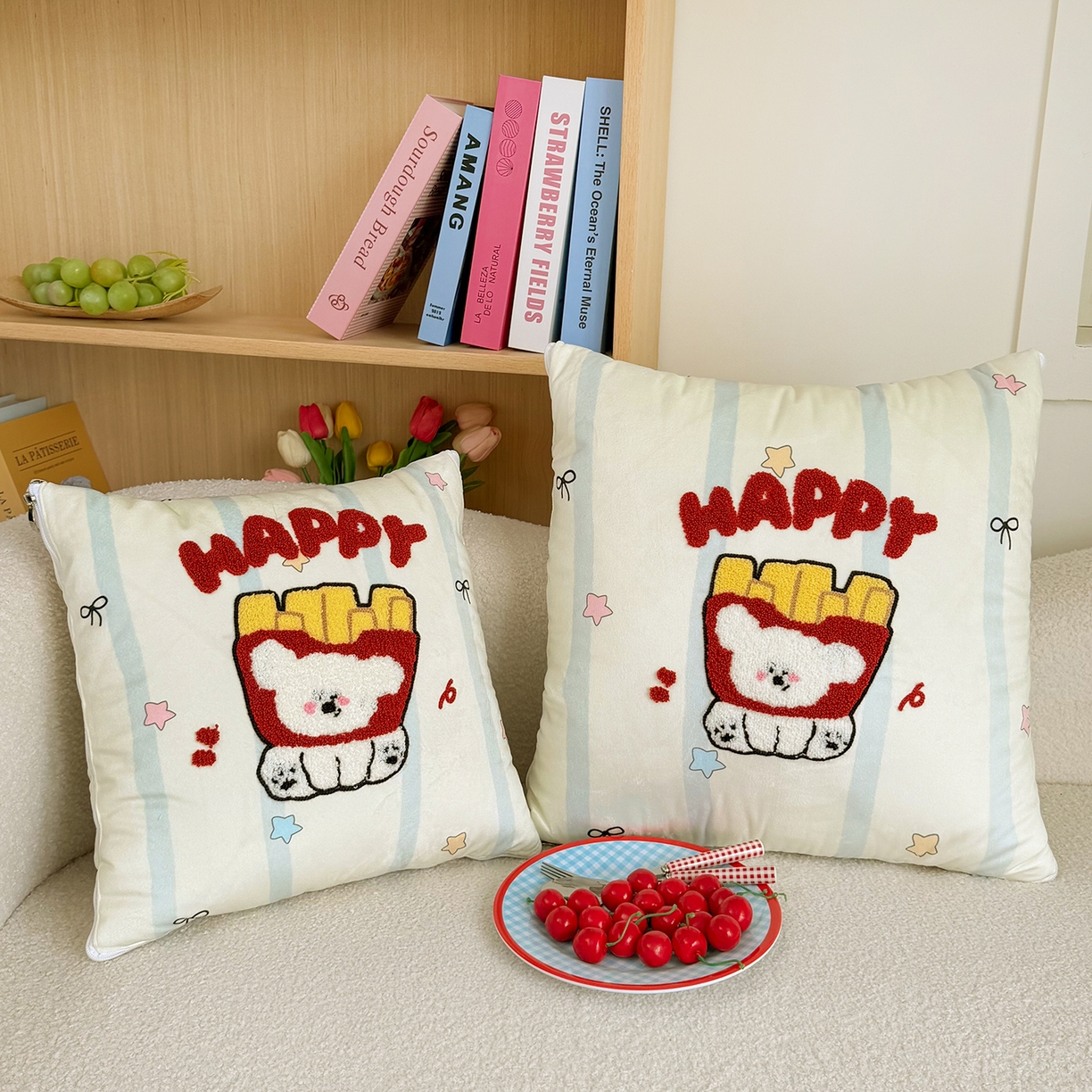 91家纺网 家纺一手货源 找家纺 番茄+ 2026新款ins风卡通毛巾绣抱枕被 薯条小狗