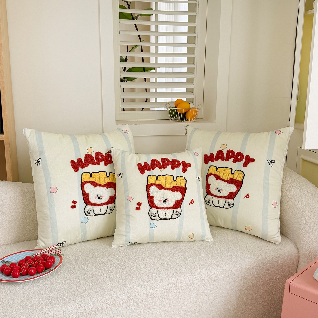 91家纺网 家纺一手货源 找家纺 番茄+ 2026新款ins风卡通毛巾绣抱枕被 薯条小狗