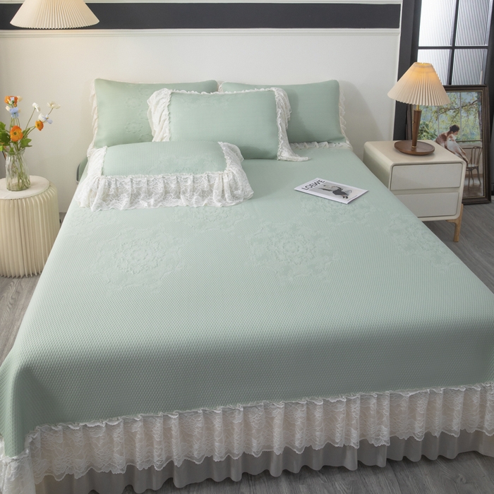 91家纺网 家纺一手货源 找家纺 木兰花 2026新款凉豆豆款PE高分子复合凉感席床盖款凉席三件套-可配同色系夏被（控价199） 浅草绿