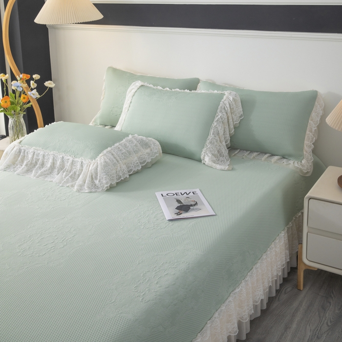 91家纺网 家纺一手货源 找家纺 木兰花 2026新款凉豆豆款PE高分子复合凉感席床盖款凉席三件套-可配同色系夏被（控价199） 浅草绿