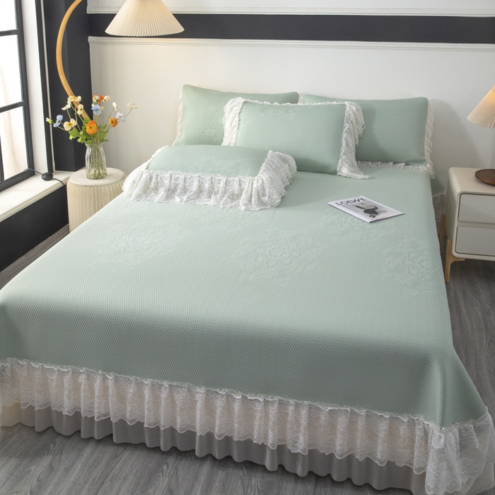 91家纺网 家纺一手货源 找家纺 木兰花 2026新款凉豆豆款PE高分子复合凉感席床盖款凉席三件套-可配同色系夏被（控价199） 浅草绿