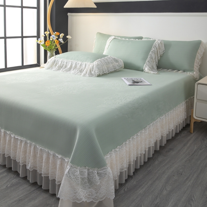 91家纺网 家纺一手货源 找家纺 木兰花 2026新款凉豆豆款PE高分子复合凉感席床盖款凉席三件套-可配同色系夏被（控价199） 浅草绿