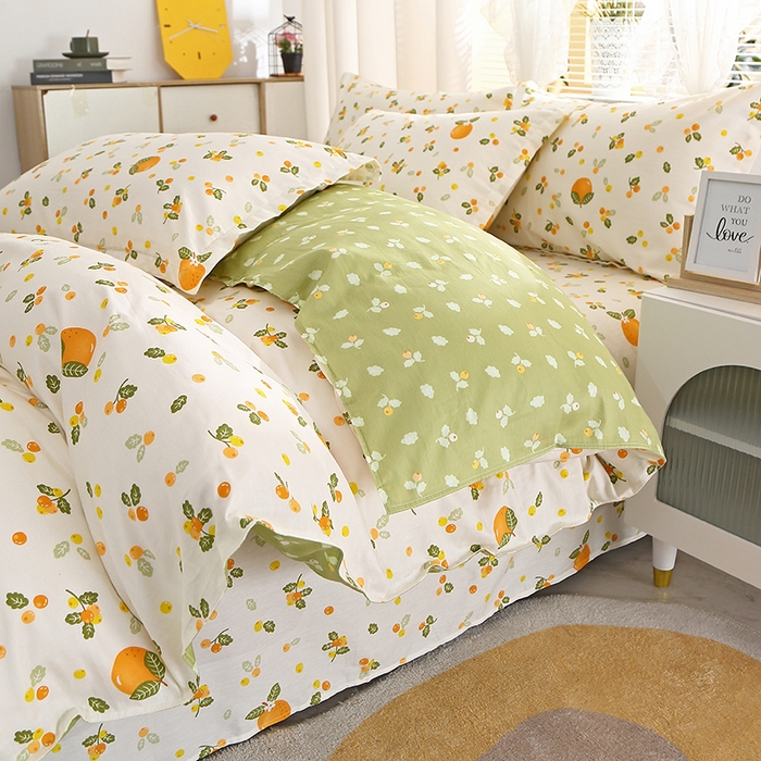 91家纺网 家纺一手货源 找家纺 馨雅家纺 2026新款简欧纯棉印花多规格四件套 砂糖橘