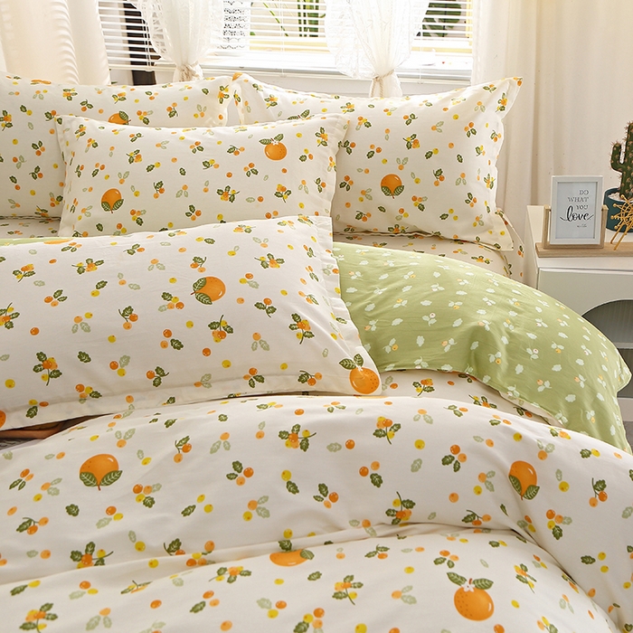 91家纺网 家纺一手货源 找家纺 馨雅家纺 2026新款简欧纯棉印花多规格四件套 砂糖橘