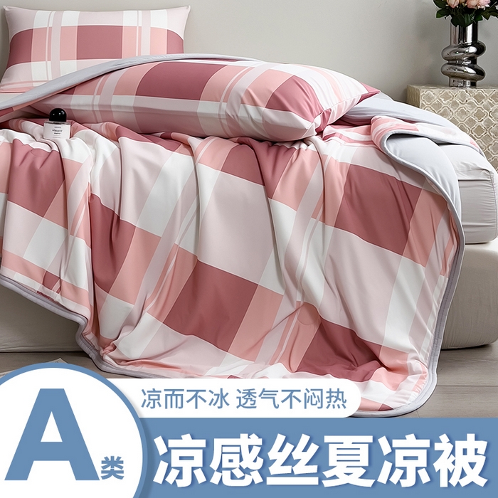 91家纺网 家纺一手货源 找家纺 世纪绒品 2026新款A类印花凉感丝夏被夏凉被空调被 豆沙格