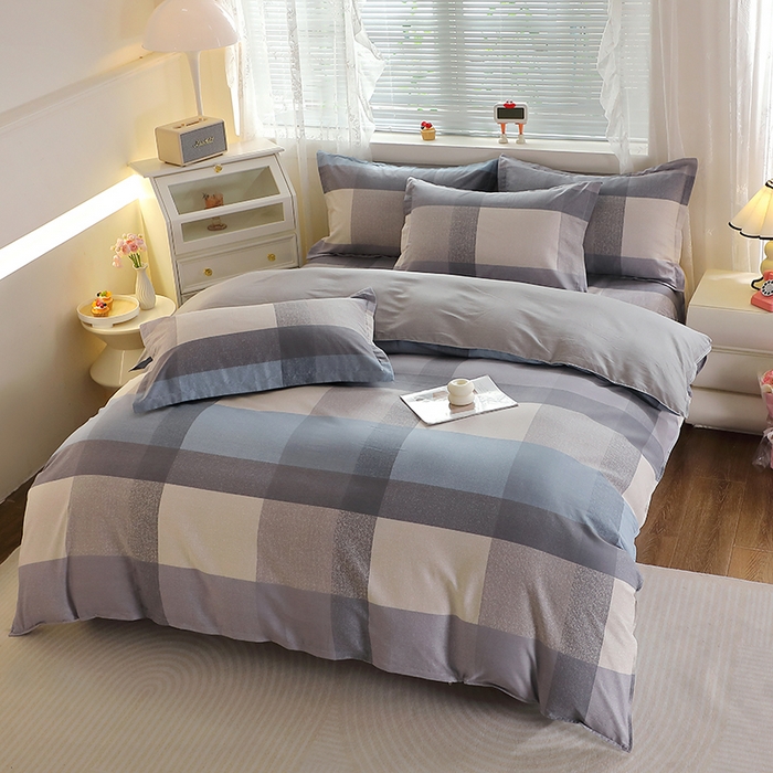 91家纺网 家纺一手货源 找家纺 馨雅家纺 2026新款简欧纯棉印花多规格四件套 奶昔-蓝