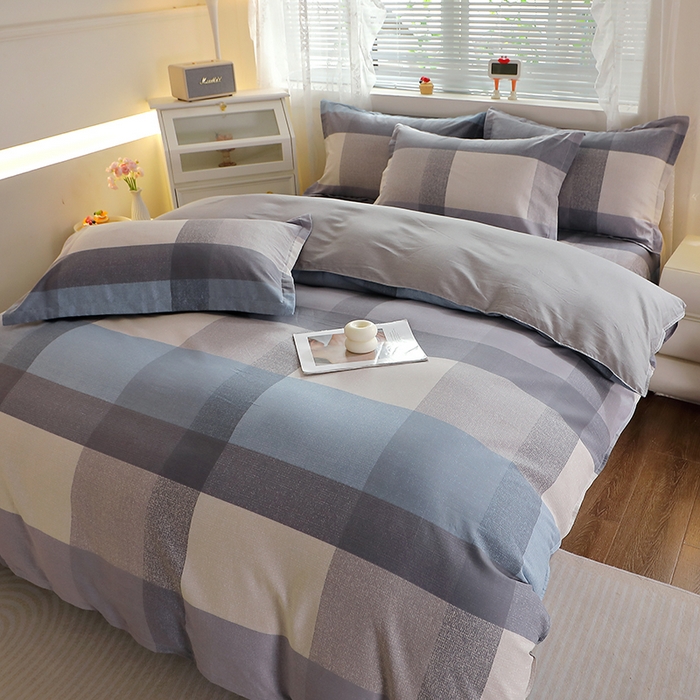 91家纺网 家纺一手货源 找家纺 馨雅家纺 2026新款简欧纯棉印花多规格四件套 奶昔-蓝