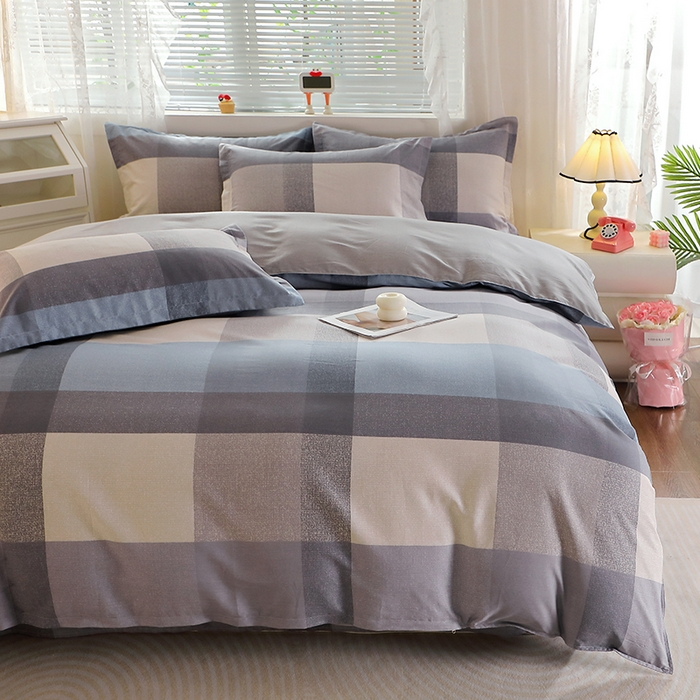 91家纺网 家纺一手货源 找家纺 馨雅家纺 2026新款简欧纯棉印花多规格四件套 奶昔-蓝