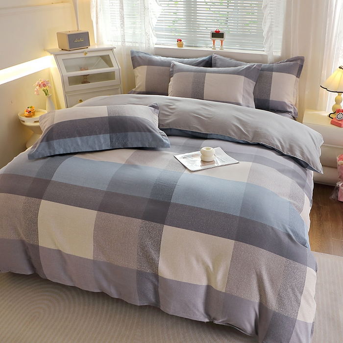 91家纺网 家纺一手货源 找家纺 馨雅家纺 2026新款简欧纯棉印花多规格四件套 奶昔-蓝