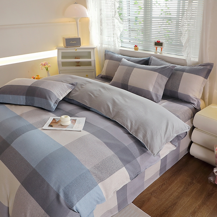 91家纺网 家纺一手货源 找家纺 馨雅家纺 2026新款简欧纯棉印花多规格四件套 奶昔-蓝