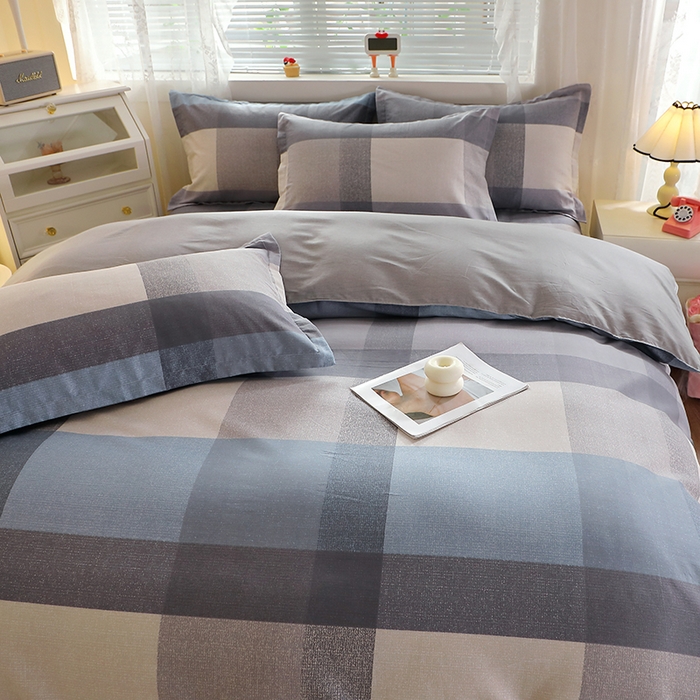 91家纺网 家纺一手货源 找家纺 馨雅家纺 2026新款简欧纯棉印花多规格四件套 奶昔-蓝