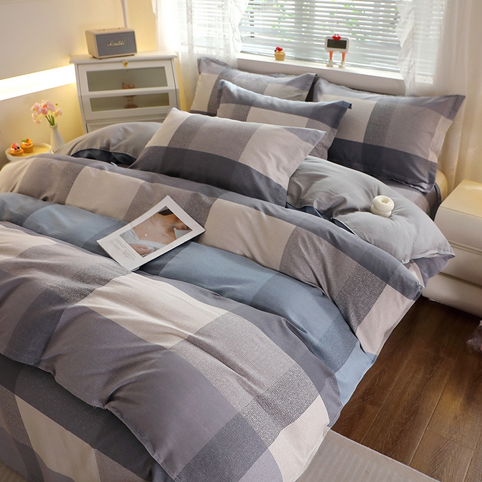 91家纺网 家纺一手货源 找家纺 馨雅家纺 2026新款简欧纯棉印花多规格四件套 奶昔-蓝