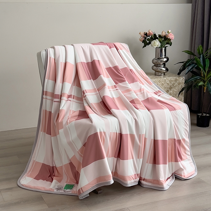 91家纺网 家纺一手货源 找家纺 世纪绒品 2026新款A类印花凉感丝夏被夏凉被空调被 豆沙格