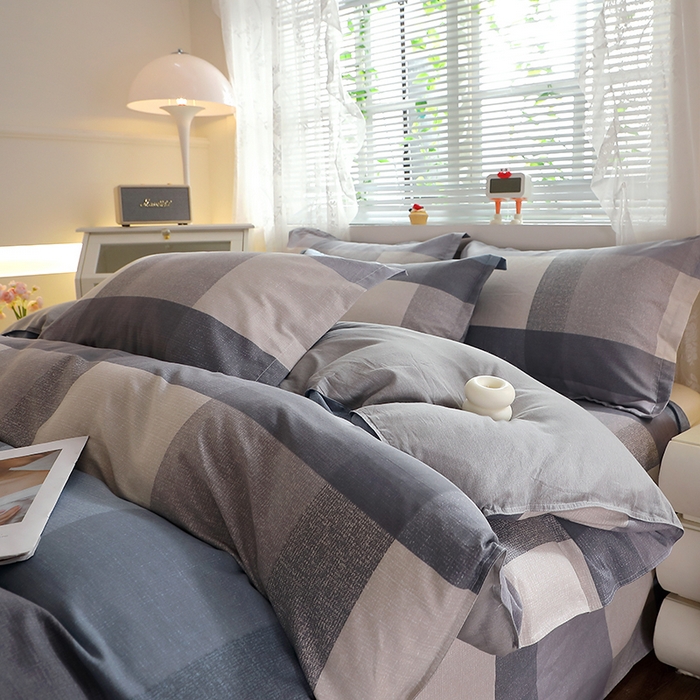 91家纺网 家纺一手货源 找家纺 馨雅家纺 2026新款简欧纯棉印花多规格四件套 奶昔-蓝