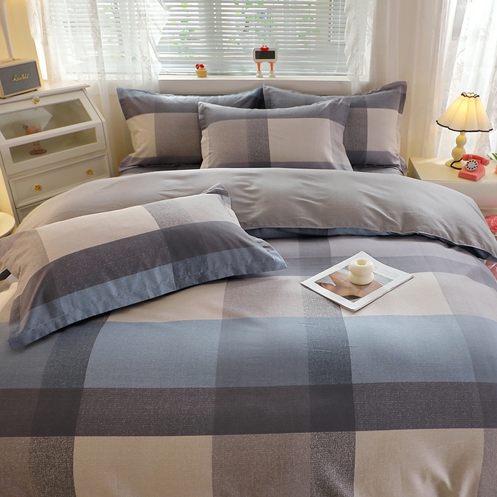 91家纺网 家纺一手货源 找家纺 馨雅家纺 2026新款简欧纯棉印花多规格四件套 奶昔-蓝