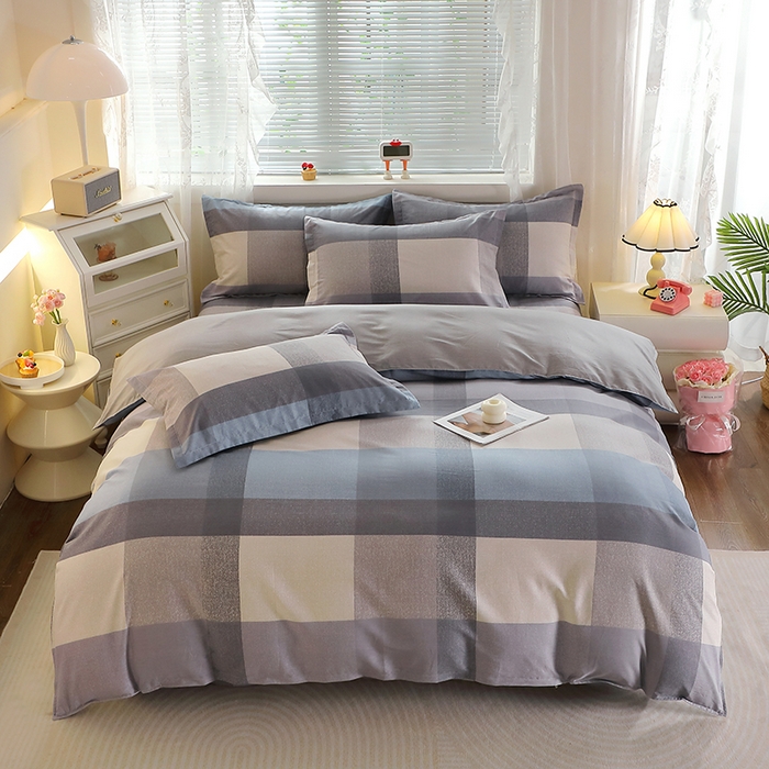 91家纺网 家纺一手货源 找家纺 馨雅家纺 2026新款简欧纯棉印花多规格四件套 奶昔-蓝