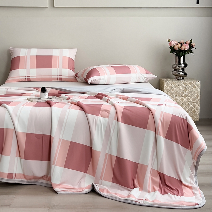 91家纺网 家纺一手货源 找家纺 世纪绒品 2026新款A类印花凉感丝夏被夏凉被空调被 豆沙格