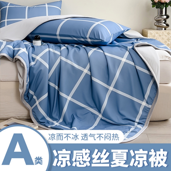 91家纺网 家纺一手货源 找家纺 世纪绒品 2026新款A类印花凉感丝夏被夏凉被空调被 海洋蓝格
