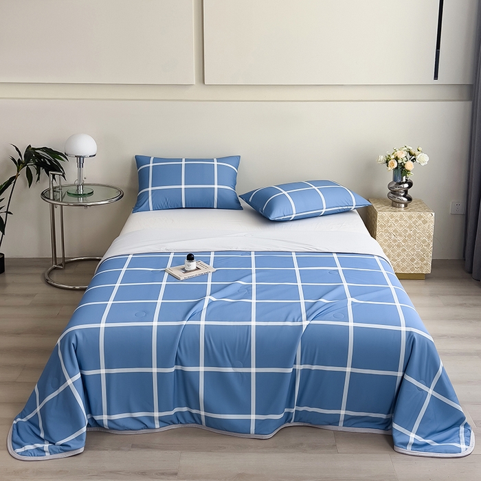 91家纺网 家纺一手货源 找家纺 世纪绒品 2026新款A类印花凉感丝夏被夏凉被空调被 海洋蓝格