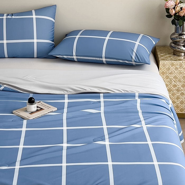 91家纺网 家纺一手货源 找家纺 世纪绒品 2026新款A类印花凉感丝夏被夏凉被空调被 海洋蓝格