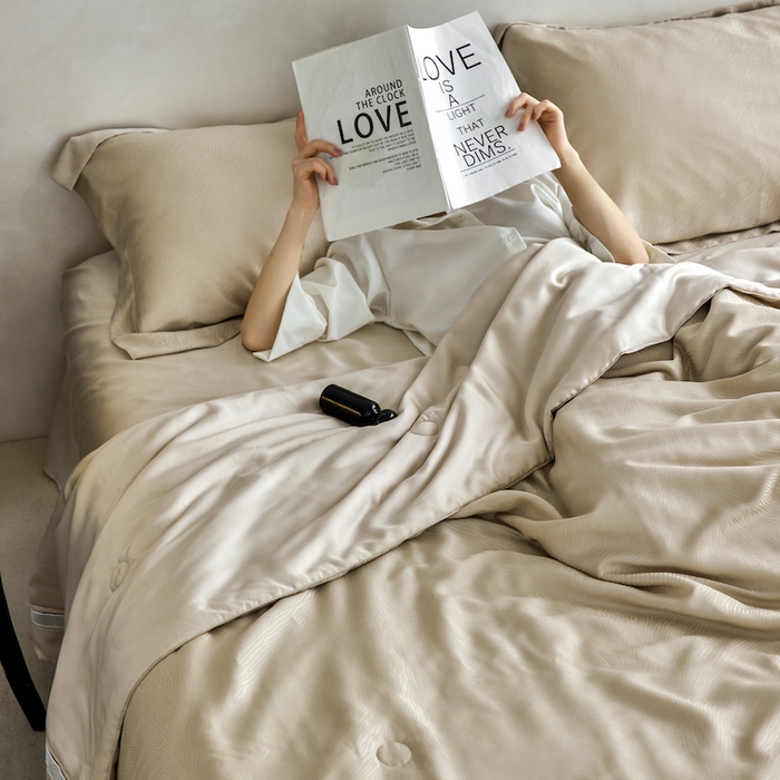 91家纺网 家纺一手货源 找家纺 丽笙被芯 2026新款兰精天丝提花蚕宝夏被夏凉被空调被 浅茶咖