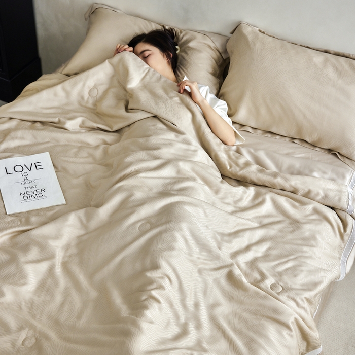 91家纺网 家纺一手货源 找家纺 丽笙被芯 2026新款兰精天丝提花蚕宝夏被夏凉被空调被 浅茶咖