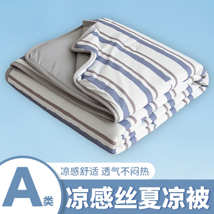 世纪绒品 2026新款A类印花凉感丝夏被夏凉被空调被 米灰竖条
