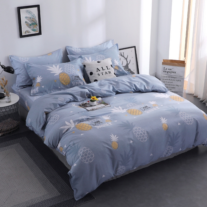 91家纺网 家纺一手货源 找家纺 馨雅家纺 2026新款简欧纯棉印花多规格四件套 菠萝物语-灰