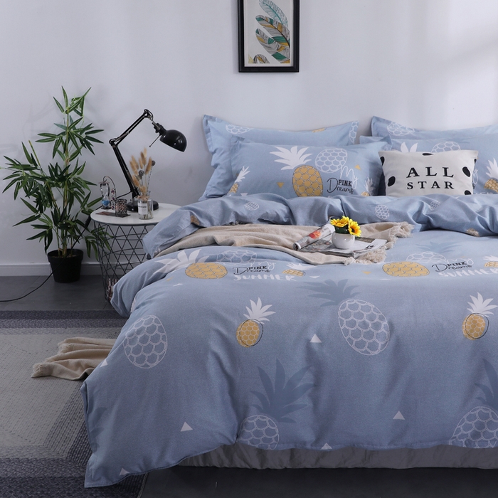 91家纺网 家纺一手货源 找家纺 馨雅家纺 2026新款简欧纯棉印花多规格四件套 菠萝物语-灰