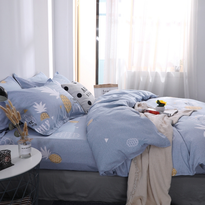 91家纺网 家纺一手货源 找家纺 馨雅家纺 2026新款简欧纯棉印花多规格四件套 菠萝物语-灰