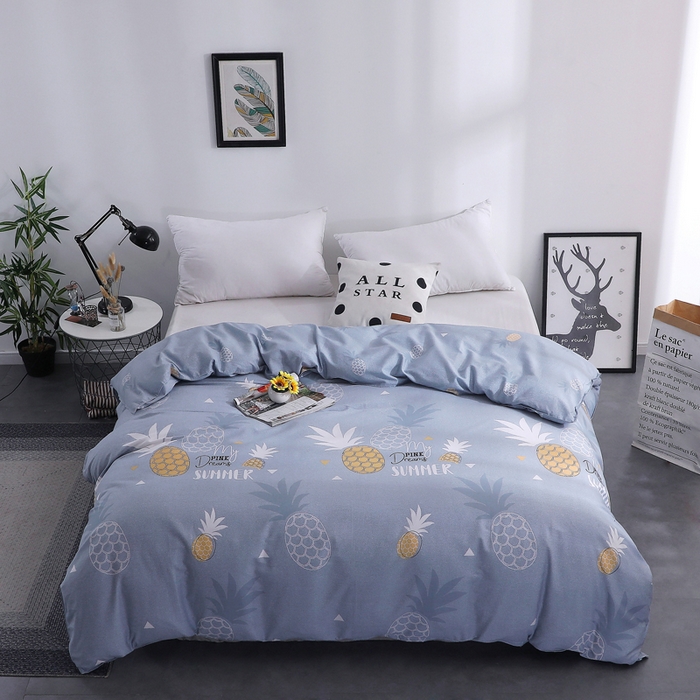 91家纺网 家纺一手货源 找家纺 馨雅家纺 2026新款简欧纯棉印花多规格四件套 菠萝物语-灰