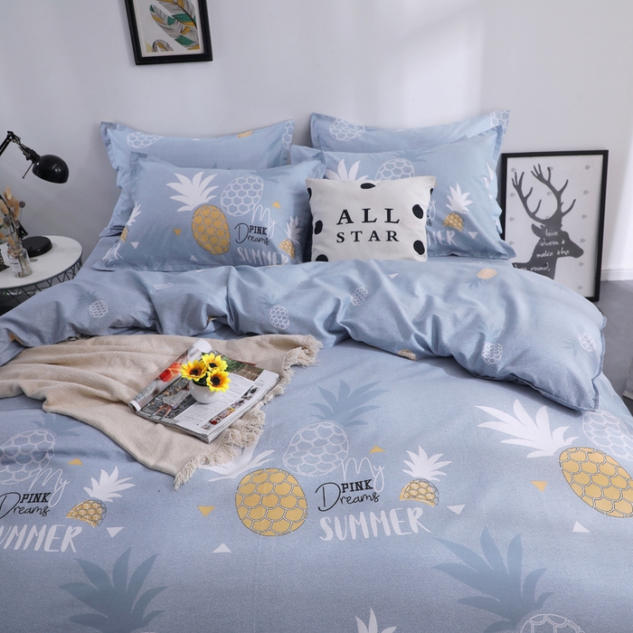 91家纺网 家纺一手货源 找家纺 馨雅家纺 2026新款简欧纯棉印花多规格四件套 菠萝物语-灰