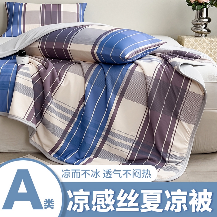 91家纺网 家纺一手货源 找家纺 世纪绒品 2026新款A类印花凉感丝夏被夏凉被空调被 莫兰条格