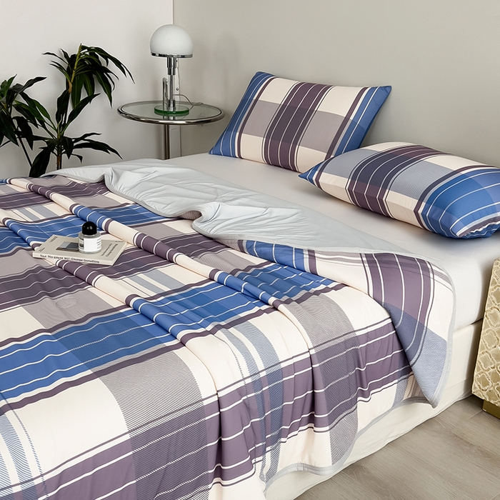 91家纺网 家纺一手货源 找家纺 世纪绒品 2026新款A类印花凉感丝夏被夏凉被空调被 莫兰条格