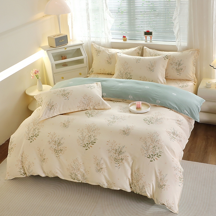 91家纺网 家纺一手货源 找家纺 馨雅家纺 2026新款简欧纯棉印花多规格四件套 浅影摇曳