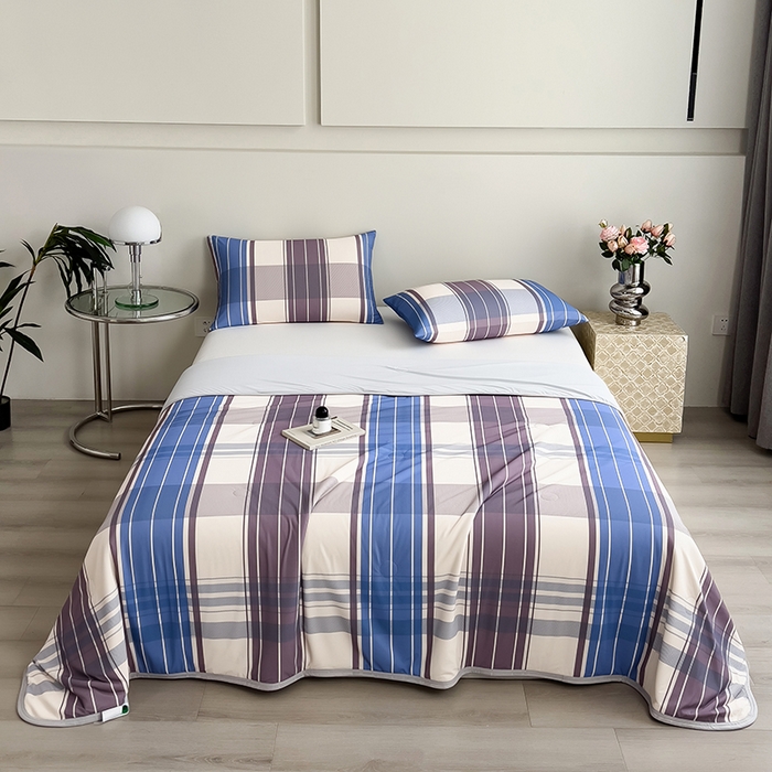 91家纺网 家纺一手货源 找家纺 世纪绒品 2026新款A类印花凉感丝夏被夏凉被空调被 莫兰条格