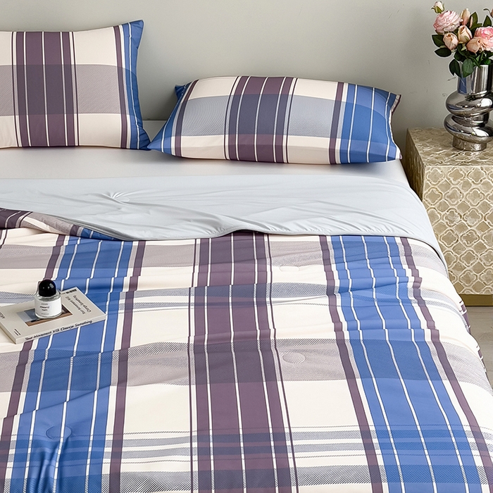 91家纺网 家纺一手货源 找家纺 世纪绒品 2026新款A类印花凉感丝夏被夏凉被空调被 莫兰条格