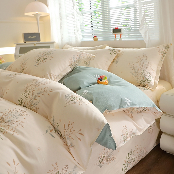 91家纺网 家纺一手货源 找家纺 馨雅家纺 2026新款简欧纯棉印花多规格四件套 浅影摇曳