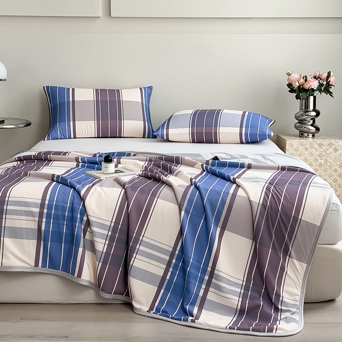 91家纺网 家纺一手货源 找家纺 世纪绒品 2026新款A类印花凉感丝夏被夏凉被空调被 莫兰条格