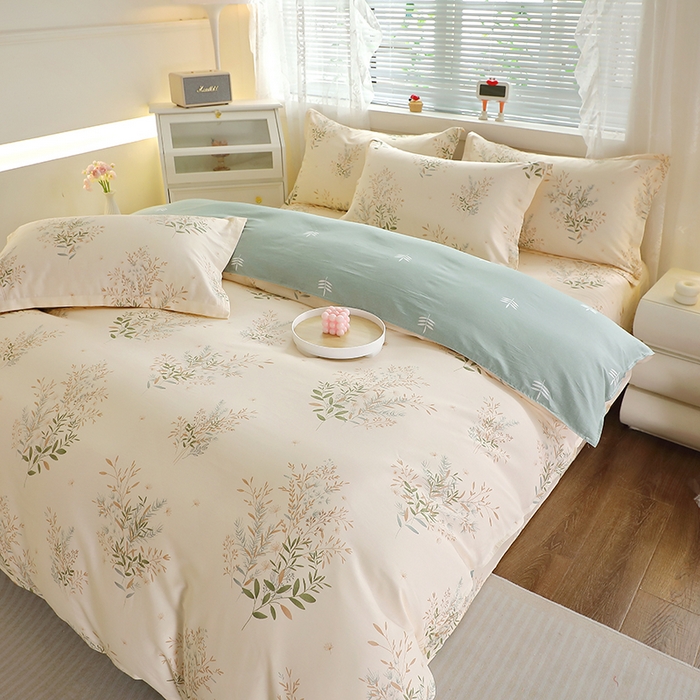 91家纺网 家纺一手货源 找家纺 馨雅家纺 2026新款简欧纯棉印花多规格四件套 浅影摇曳