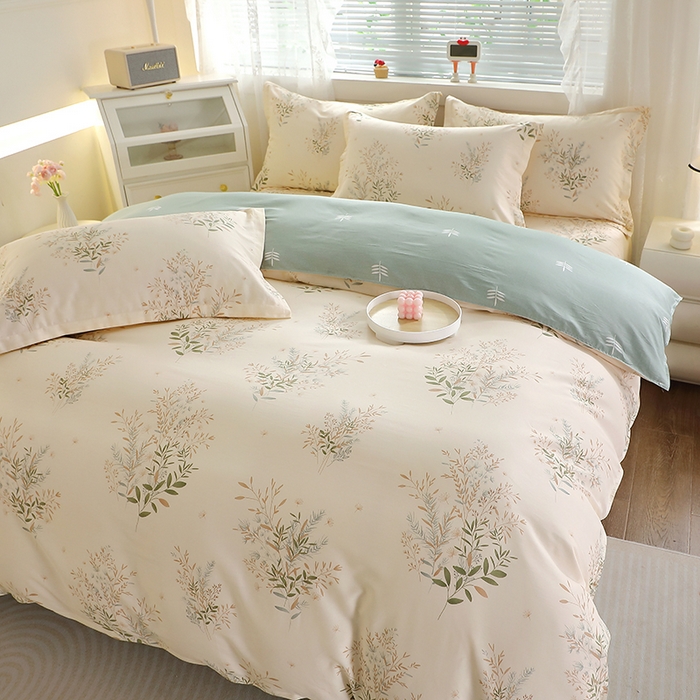 91家纺网 家纺一手货源 找家纺 馨雅家纺 2026新款简欧纯棉印花多规格四件套 浅影摇曳