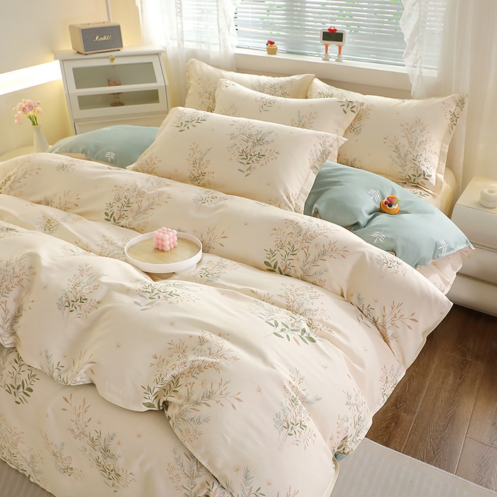 91家纺网 家纺一手货源 找家纺 馨雅家纺 2026新款简欧纯棉印花多规格四件套 浅影摇曳