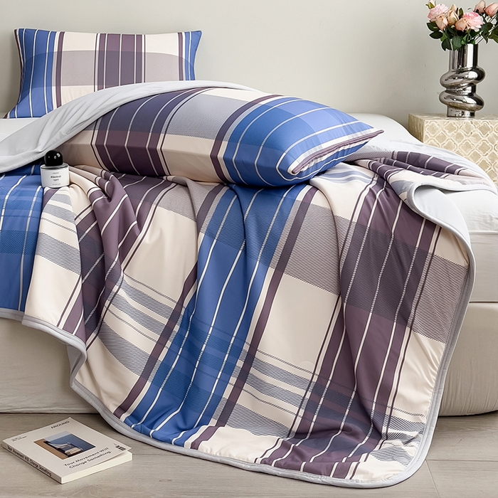 91家纺网 家纺一手货源 找家纺 世纪绒品 2026新款A类印花凉感丝夏被夏凉被空调被 莫兰条格