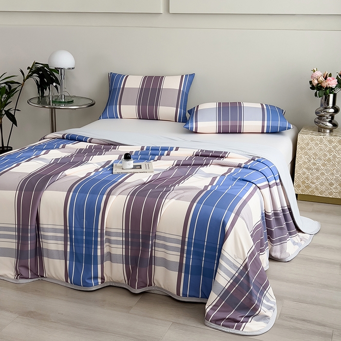 91家纺网 家纺一手货源 找家纺 世纪绒品 2026新款A类印花凉感丝夏被夏凉被空调被 莫兰条格