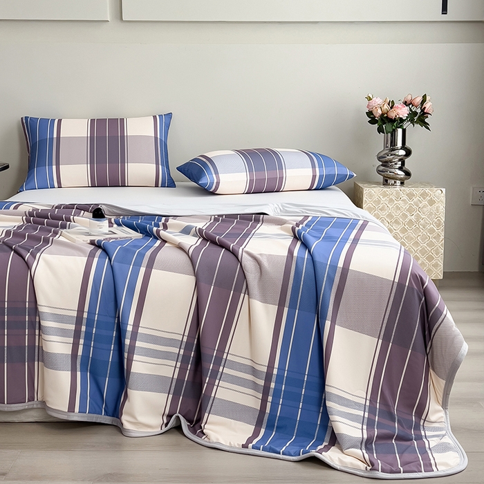 91家纺网 家纺一手货源 找家纺 世纪绒品 2026新款A类印花凉感丝夏被夏凉被空调被 莫兰条格