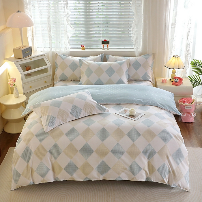 91家纺网 家纺一手货源 找家纺 馨雅家纺 2026新款简欧纯棉印花多规格四件套 瑞吉斯-兰